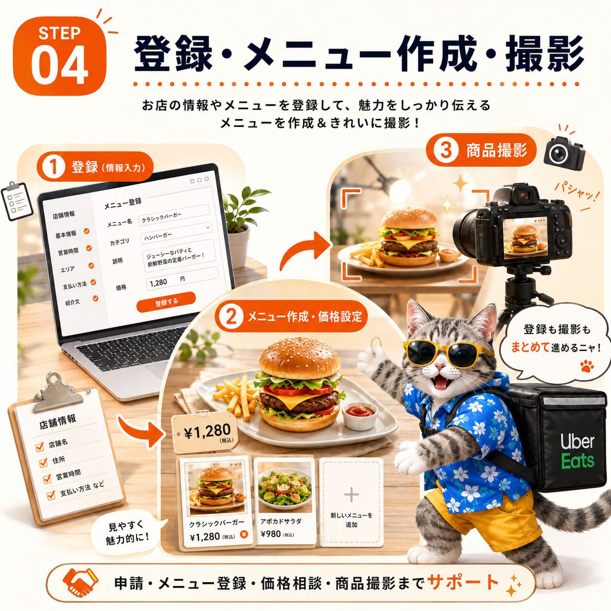 登録・メニュー作成・撮影のイメージ